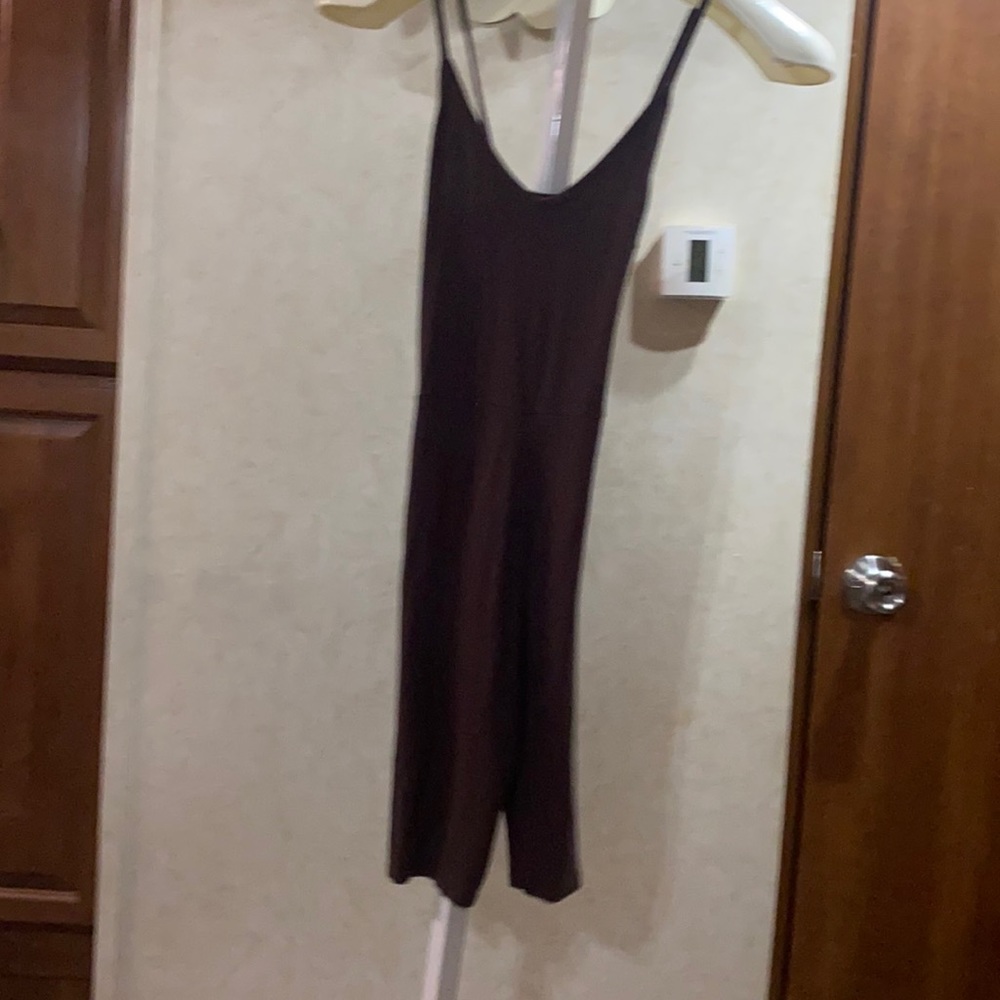 Brown V plunge strappy unitard. Size 10 (Dar)